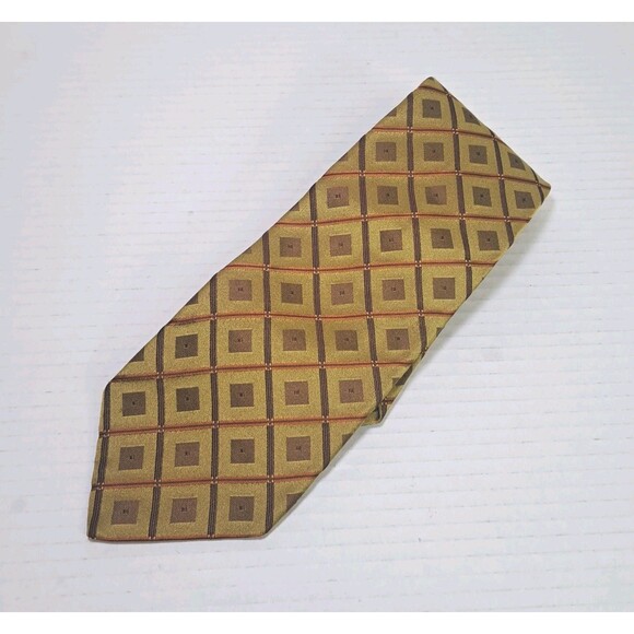 BOSS - Silk-jacquard tie made in Italy - Brown Hugo Boss Woven Silk Tie Mustard Sage Gold Bronze Geometric Made In Italy Formal